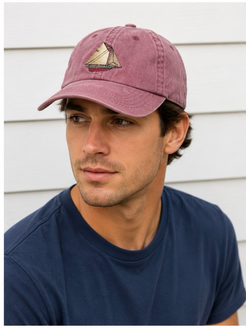 Sailboat Embroidered Red Baseball Hat Whistling Man Schooner Co. Burlington VT